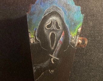 Scream Ghostface Mini Coffin Handmade Original | Original Mixed Media Art Wooden Coffin | What's Your Favorite Scary Movie?