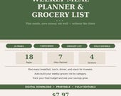 Weekly Meal Planner Grocery List Printable — 18 Pages | Budget Tracker | Meal Prep Organizer | Digital Download PDF