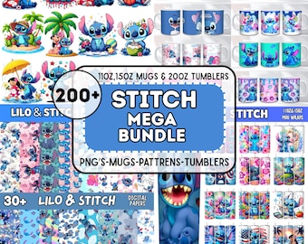 Stitch Mega Bundle, PNG, Muster, Tassen und Becher (Digitaler Download)