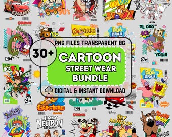 30+ Cartoon Streetwear PNG Bundle, Retro Collage Art, Urban T-Shirt Designs Digital Download