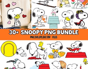 30+ Cute Snoopy SVG, PNG Bundle | Snoopy Dog & Charlie Brown Clipart | Cricut Silhouette | Comic Dog Instant Download