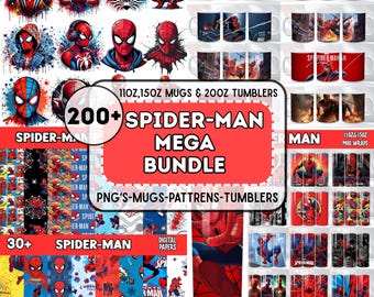 Megabundel Spiderman, png, patroon, mokken en bekers (digitale download)