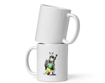 White Glossy Mug, Champagne Lover Squirrel Watercolor Art, Celebration Gift