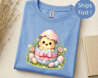 Shirt Easter Chick, pastelkleurige lente T-shirt met bloemen