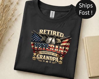 Koszulka z patriotycznym napisem „Emerytowany weteran awansowany na dziadka”, prezent dla dziadka wojskowego