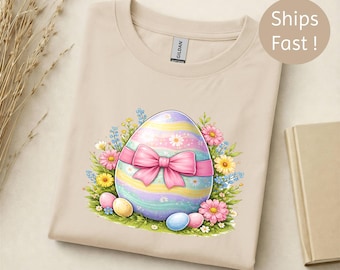 Easter Egg-shirt, T-shirt met pastelkleurige lentebloemen, zacht katoen, uniseks pasvorm