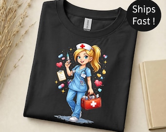 T-shirt cartoon verpleegkundige, T-shirt medische gezondheidszorg, cadeau voor verpleegkundigen