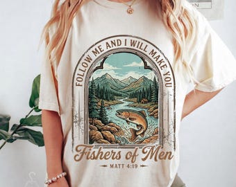 Christian Fishing PNG, Fishers of Men Tee, Outdoors Faith PNG, Jesus Tee, Bible Verse Matthew 4:19, Father's Day Gift for Him