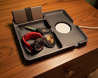 Nightstand Organizer with Phone Charging Slot | Desk Valet Tray | Wallet Keys Holder | Minimalist EDC Organizer | Bedside Dock