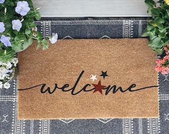 Patriotic USA Welcome Doormat, Red White and Blue Decor, 4th of July Doormat, 250th Anniversary Door Decor, Semiquincentennial Doormat Gift