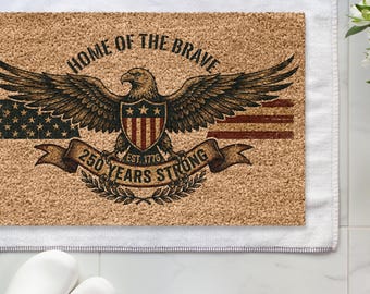 250th Anniversary USA Doormat, Est 1776 Patriotic Welcome Doormat,Home of the Brave Eagle Rug,America Birthday Decor,Semiquincentennial Gift
