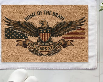 250e verjaardag VS deurmat, Est 1776 patriottische welkomstdeurmat, tapijt Home of the Brave Eagle, Amerika verjaardagsdecor, cadeau halve eeuw