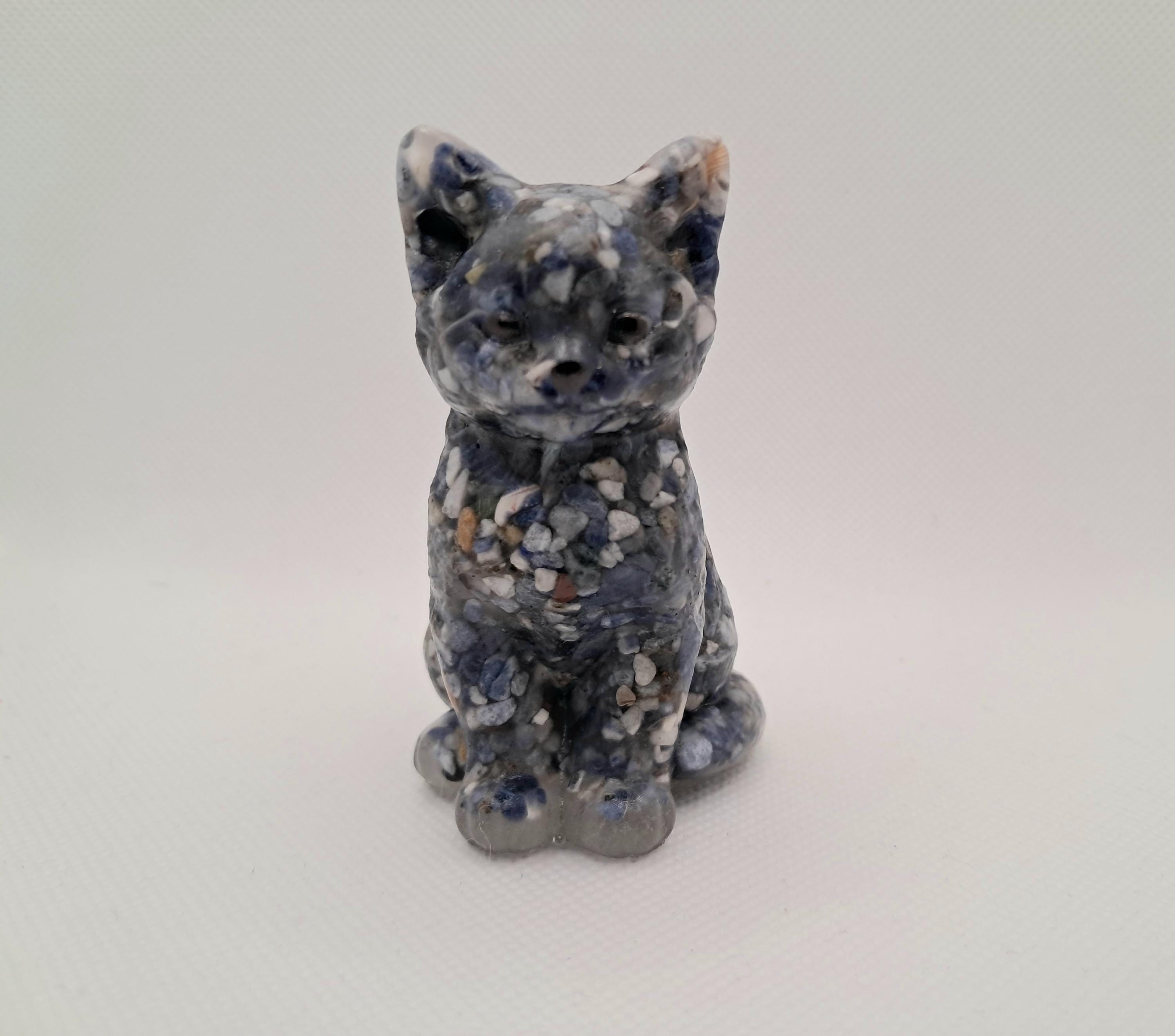 Petite Figurine Chat Vintage En Cloisonné Blanc Et Bleu – Motif Fleurs, Art Déco