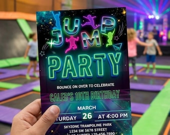 Trampoline Park Birthday Invitation, Let’s Jump Party Invite, Canva Template, Kids Teen Jump Party, Bounce House Birthday, Instant Download