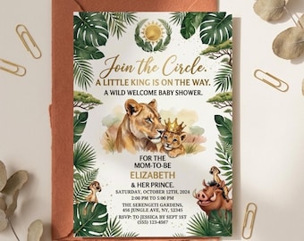 Lion King Baby Shower Invitation, Little King Safari Canva Template (Instant Download)