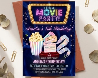 Movie Night Birthday Invitation, Backyard Cinema Party Invite (Canva Template)