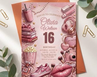 Pink Birthday Invitation, Teen Girl Party Invite, Double Digits (Canva Template)