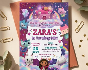 Editable Gabbys Dollhouse Birthday Invitation, Cat Party Template (Digital Download)
