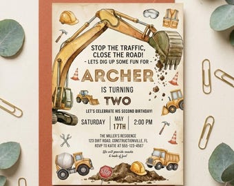 Construction Birthday Invitation, Dump Truck Party Invite, Editable Canva Template (Digital Download)