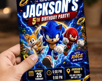 Sonic Birthday Invitation, Editable Sonic the Hedgehog Party Invite for Kids, Boys & Girls, Canva Template, Digital Instant Download