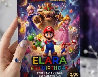 Super Mario Galaxy Birthday Invitation, Outer Space Party Invite for Boys, Gaming Birthday Card, Editable Canva Template, Instant Download