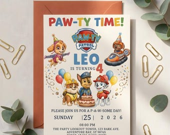 Editable Paw Patrol Birthday Invitation, Puppy Party Invite (Digital Download)