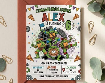 Teenage Mutant Ninja Turtles Birthday Invitation, Cowabunga Pizza Party Invite (Digital Download)