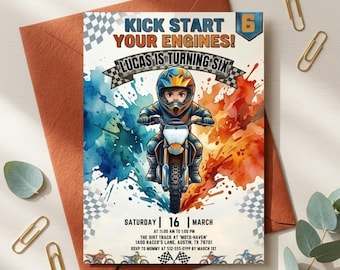 Dirt Bike Birthday Invitation, Editable Motocross Boy Invite (Digital Download)