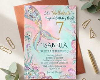 Mermaid Tail Birthday Invitation, Editable Under the Sea Party Invite (Digital Download)