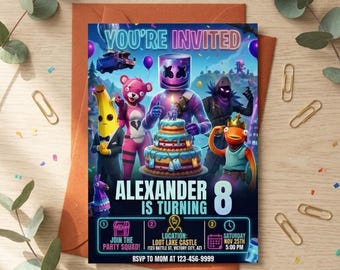 Fort Game Birthday Invitation, Editable Gamer Party Invite, Battle Royale Theme (Digital Download)