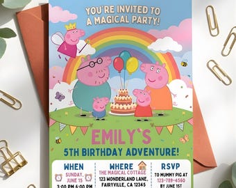 Editable Peppa Pig Birthday Invitation, Kids Cartoon Party Template (Digital Download)