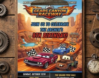 Cars Birthday Invitation, Lightning McQueen Race Theme, Editable Canva Template (Digital Download)