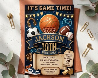 Basketball birthday invitation, Sports Theme Kids Party Invite, Printable Basketball Invites, Editable Canva Template, Instant Download