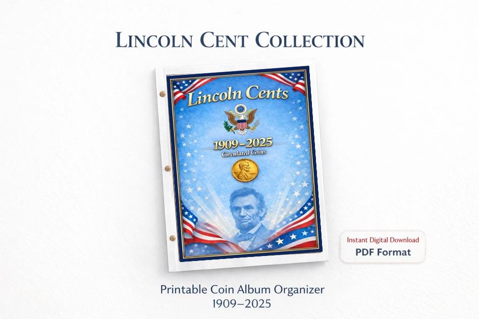 Lincoln Cent Coin Collection Organizer PDF Printable Album Divider Pages 1909-2025 Collector System