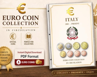 Álbum imprimible para colección de monedas de euro italianas | Monedas de euro italianas 2002–Presente | Descarga en PDF | Páginas para carpeta de coleccionista de monedas