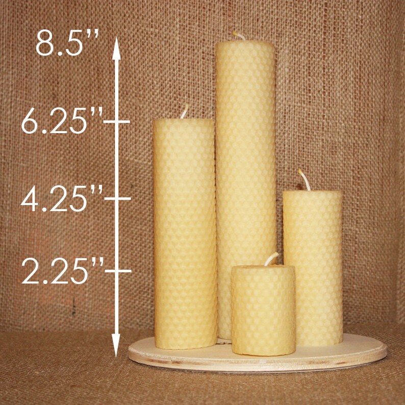 Pure Beeswax Set of 4 Rolled Pillar Candles image 1