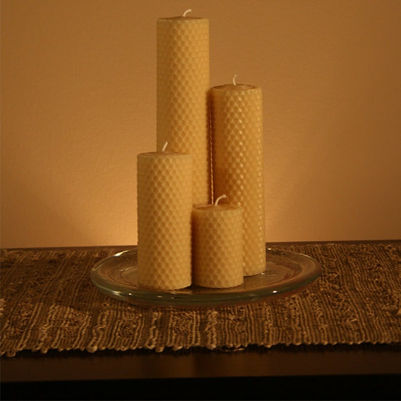 Pure Beeswax Set of 4 Rolled Pillar Candles image 4