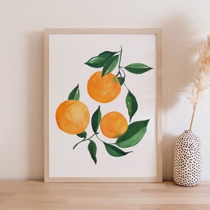 Oranges Citrus Fine Art Print - Orange Artwork modern watercolor illustration fruit yellow orange green boho home decor