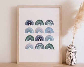 Blue Modern Rainbows Art Print - Nursery Artwork gender miracle miscarriage remembrance art pregnancy loss infertility IVF