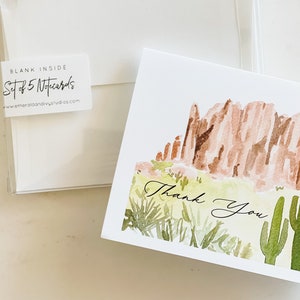 Arizona Desert Superstition Mountains - Set of 5 Thank You Notecards with Envelopes - Blank Inside Size A2