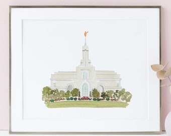 Mt. Timpanogos Temple Watercolor Fine Art Print - Custom Name LDS Wedding Latter-day Saint artwork wall art Utah temples painting Mt Timp