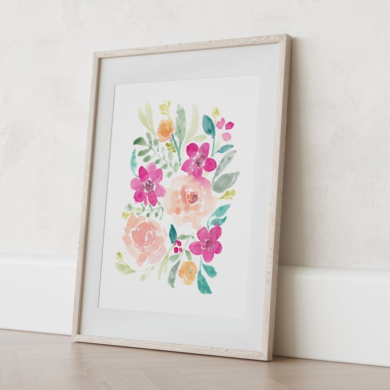Pink Peonies Watercolor Flower Art Print Home Decor Wall Etsy