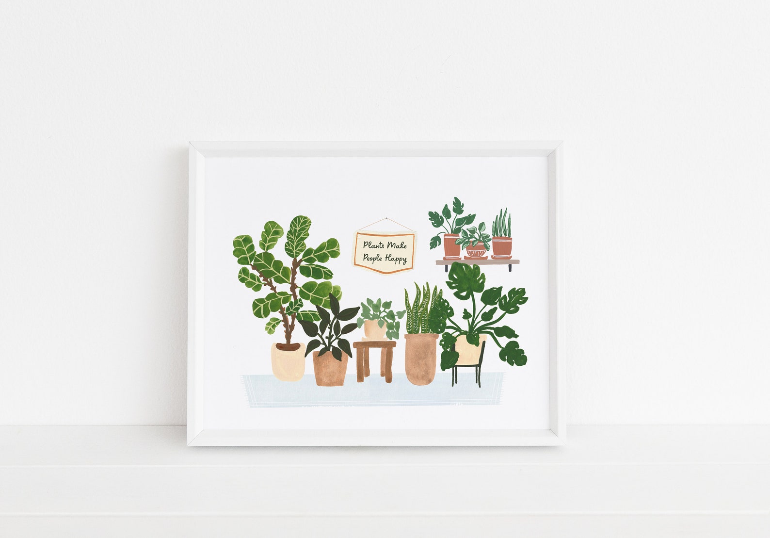 Plants Make People Happy Houseplant Art Print Home Decor Etsy