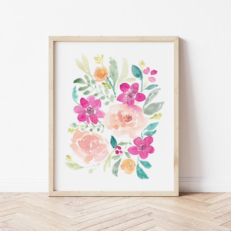 Pink Peonies Watercolor Flower Art Print Home Decor Wall Etsy