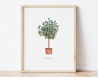 Navel Orange Citrus Tree Watercolor Art Print - home decor wall artwork office modern trendy oranges greenery kitchen office garden