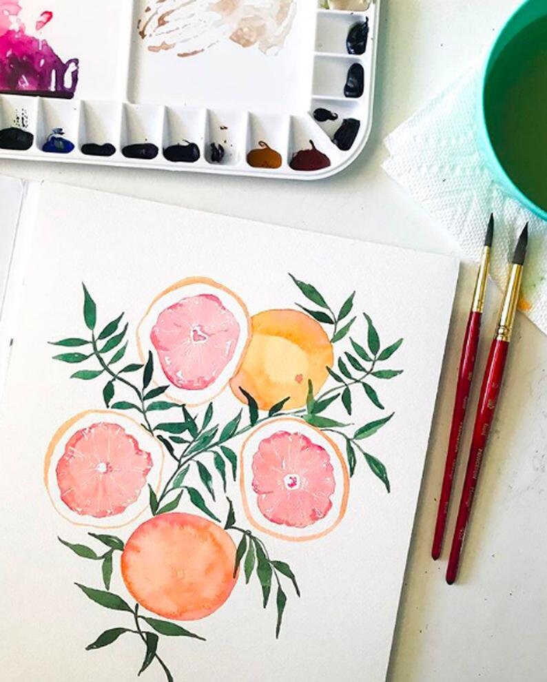 Set of 2 Oranges and Grapefruit Citrus Fine Art Prints Orange Artwork modern watercolor illustration fruit yellow orange boho home decor image 7