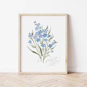 Forget Me Not Flowers Art Print - Blue Floral Calligraphy grief grieving miscarriage remembrance artwork pregnancy loss infertility IVF