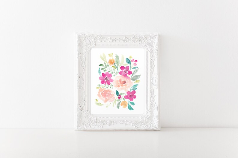 Pink Peonies Watercolor Flower Art Print Home Decor Wall Etsy