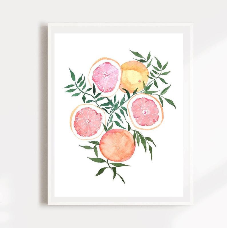 Set of 2 Oranges and Grapefruit Citrus Fine Art Prints Orange Artwork modern watercolor illustration fruit yellow orange boho home decor image 5