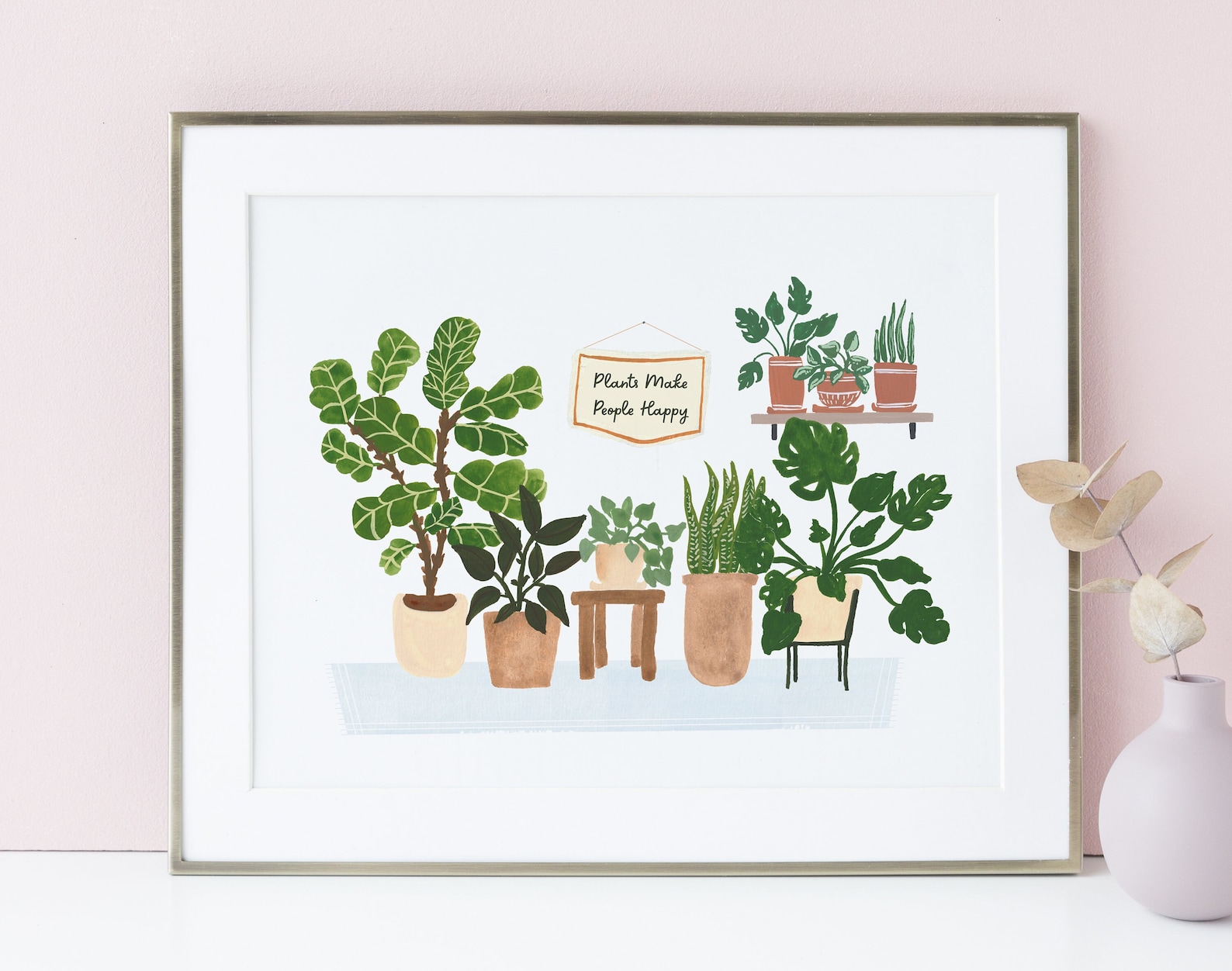 Plants Make People Happy Houseplant Art Print Home Decor Etsy